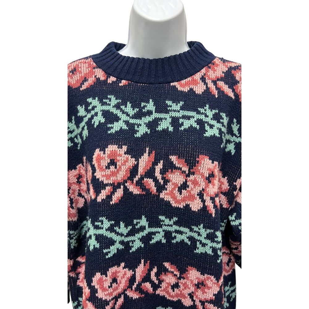 Vintage 80s Private Eye Pink Rose Floral Knit Sweater Cottagecore Slouchy Y2K M - Picture 2 of 5